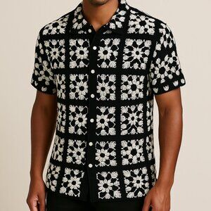 Black and White Crochet button up